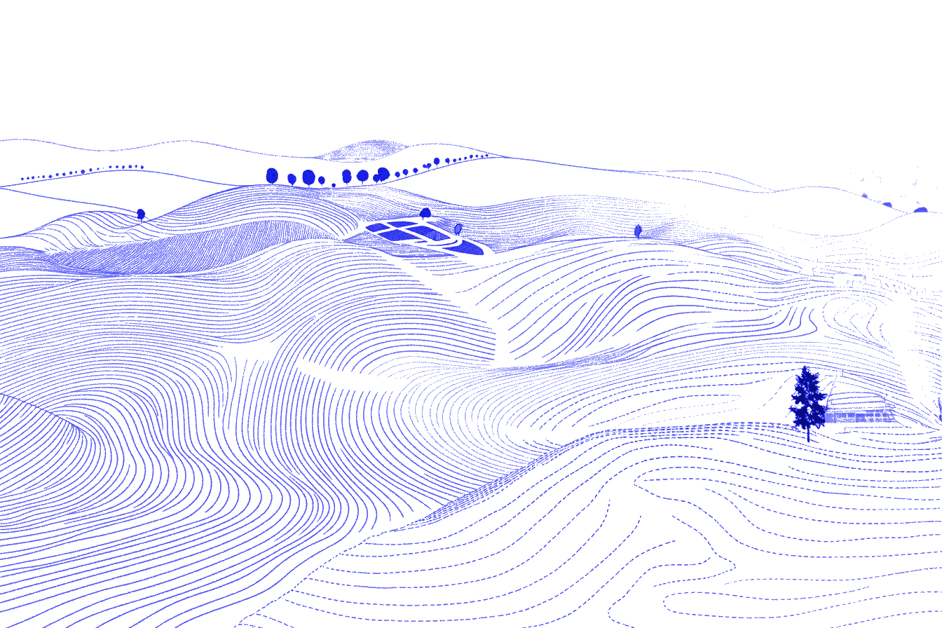 Line illustration of rolling farmland contours