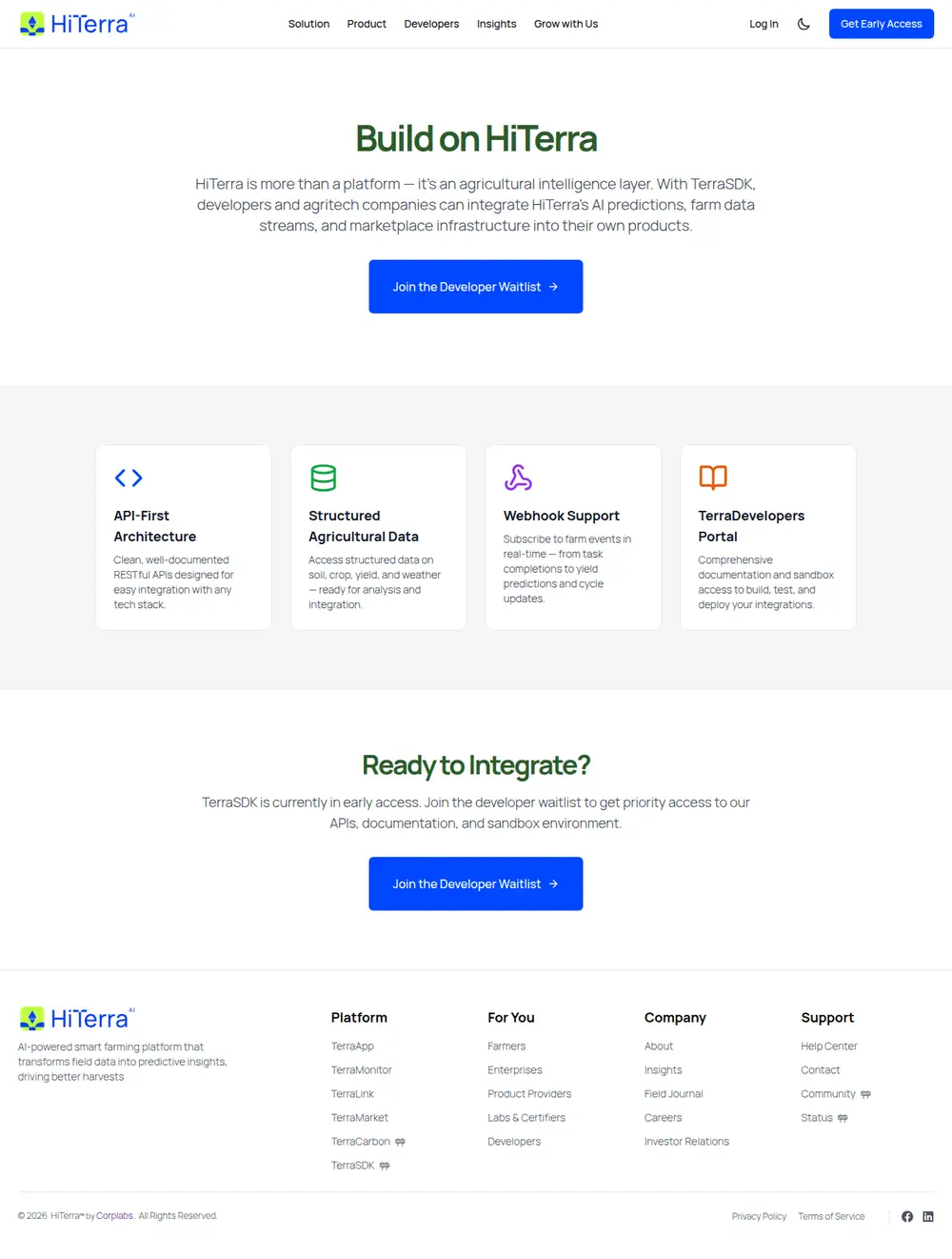 v1 开发者页全页,涵盖 TerraSDK 与 API。